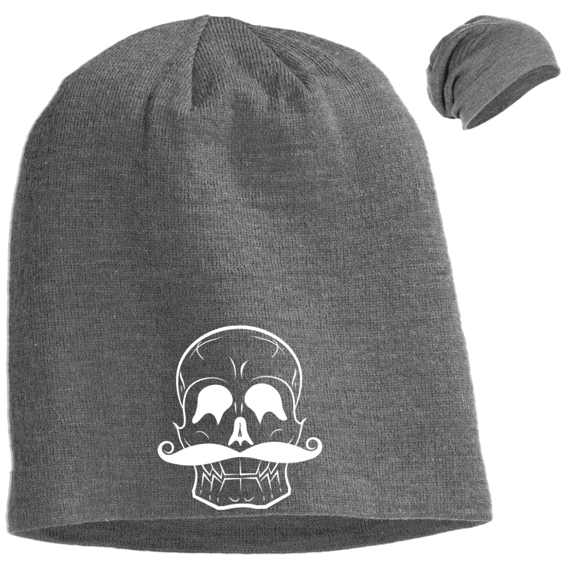 Invest In Living Artists™ Skull Slouch Beanie with white embroidery