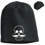 Invest In Living Artists™ Skull Slouch Beanie with white embroidery