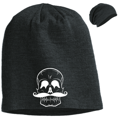 Invest In Living Artists™ Skull Slouch Beanie with white embroidery