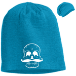 Invest In Living Artists™ Skull Slouch Beanie with white embroidery