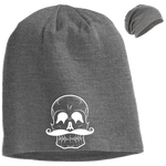 Invest In Living Artists™ Skull Slouch Beanie with white embroidery