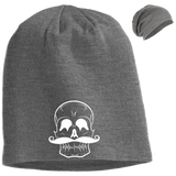 Invest In Living Artists™ Skull Slouch Beanie with white embroidery