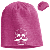 Invest In Living Artists™ Skull Slouch Beanie with white embroidery